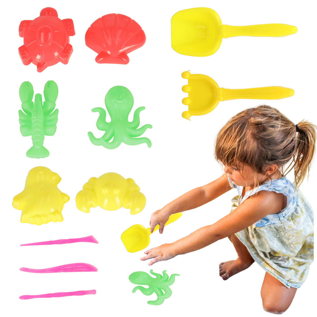 Фото - Іграшка для пісочниці AKCESORIA DO PIASKU zabawki foremki łopatki dla dzieci zestaw 11el.