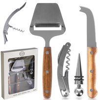 Akcesoria do wina i serów korkociąg zatyczka nóż krajalnica do sera 4 el.