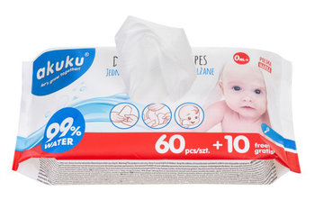 Akuku, Chusteczki nawilżane 99% wodą, 0m+, 70 szt. - Akuku
