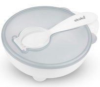 Akuku, Miseczka z łyżeczką i pokrywką, biała Akuku