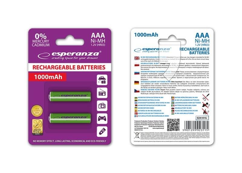 Akumulator AAA ESPERANZA EZA101G, Ni-MH, 1000 mAh, 1.2 V, 2 szt.