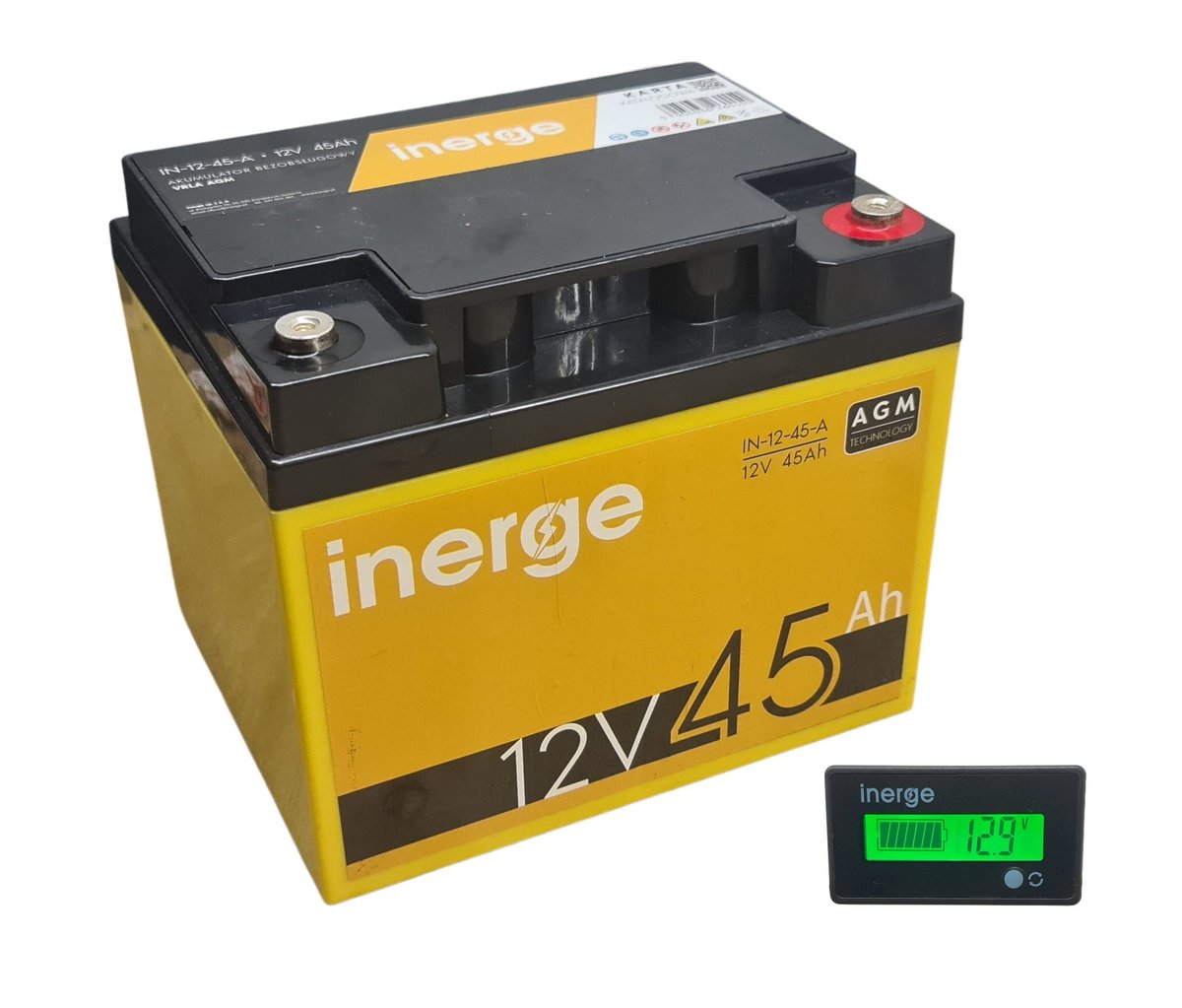 Фото - Акумулятор / батарейка Inerge Akumulator AGM 12V 45Ah  + tester LCD 