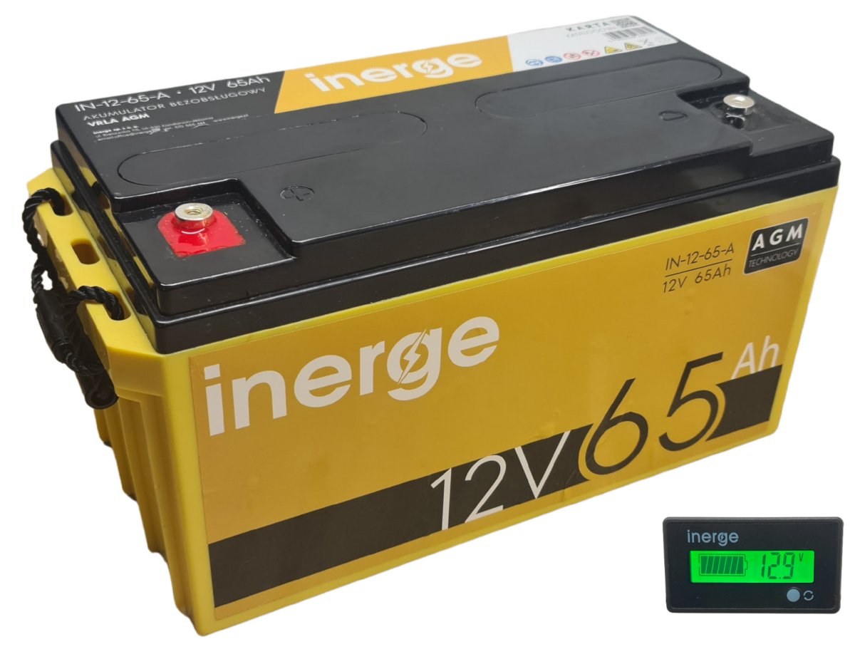 Фото - Акумулятор / батарейка Inerge Akumulator AGM 12V 65Ah  + tester LCD 