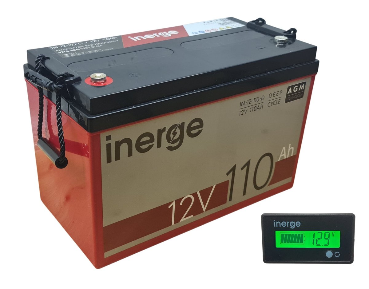 Фото - Акумулятор / батарейка Inerge Akumulator AGM Deep Cycle 12V 110Ah  + tester LCD 