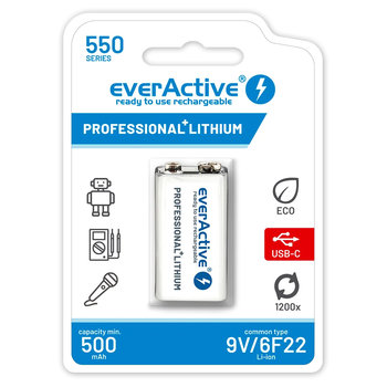 akumulatorek everActive 6F22/9V Li-ion 550 mAh z USB TYP C - EverActive