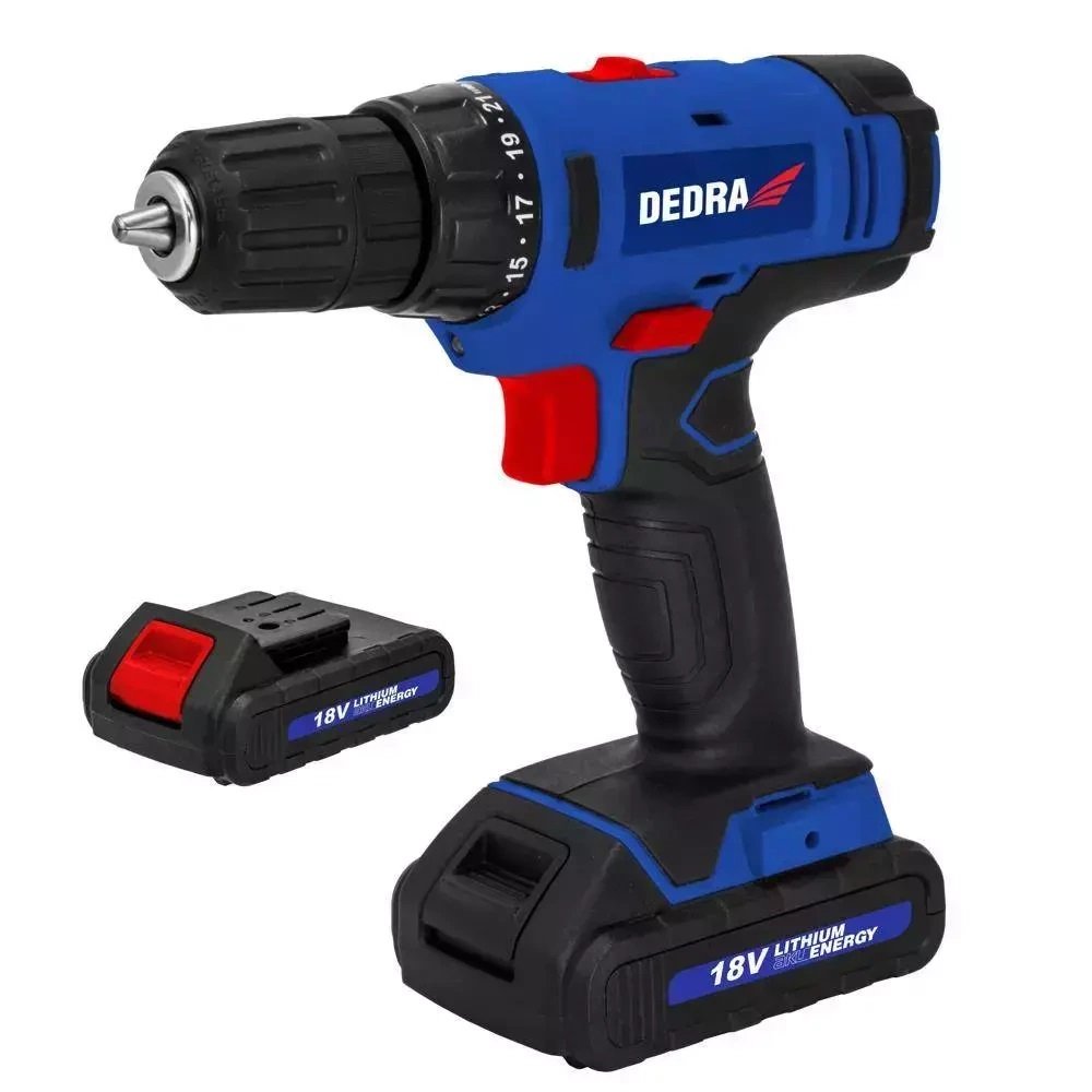 Wiertarko-wkrętarka, wkrętarka DEDRA DED7880B 18V, 2x1,5Ah Li-ion, uchwyt 0,8-10mm, 2 biegi, 30Nm, 21+1 nastaw momentu obrotowego, LED