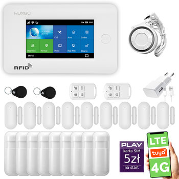 Alarm bezprzewodowy WiFi + GSM 4G LTE - system alarmowy HUXGO HXA006 4G B R9D9 PS z aplikacją TUYA + syrena przewodowa/ HUXGO - Inny producent
