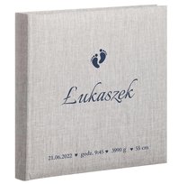 Album na zdjęcia dziecka - Twój nadruk - prezent Chrzest Roczek - 30 kart - oprawa len