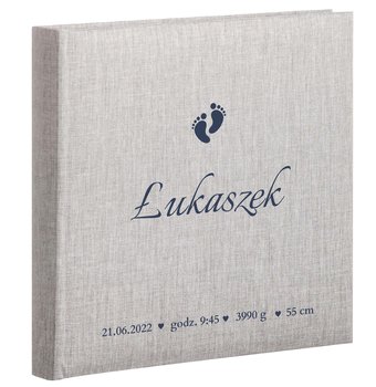 Album na zdjęcia dziecka - Twój nadruk - prezent Chrzest Roczek - 30 kart - oprawa len - Goldbuch