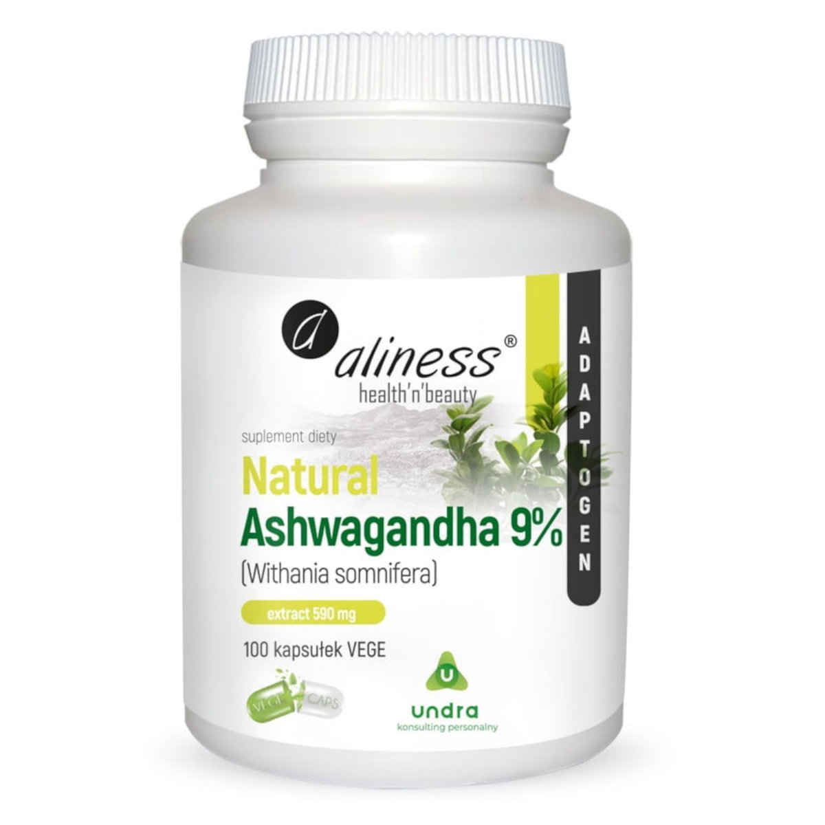 Фото - Вітаміни й мінерали Aliness Ashwagandha 9 Extract 590 mg Suplement diety, 100 kaps. VEGE 