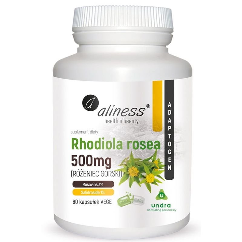Фото - Вітаміни й мінерали Aliness Rhodiola rosea  500 mg - Suplement diety, 60 kaps (różeniec górski)