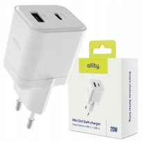 Allity ładowarka sieciowa GaN PD QC ATC-01-20WAC 1x USB-C 1x USB-A 20W biała
