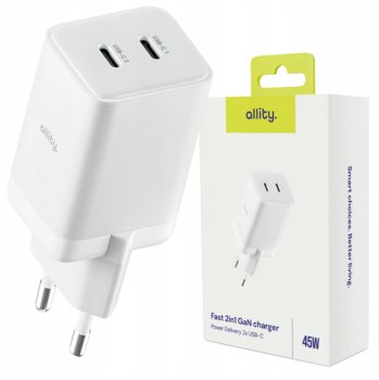 Allity ładowarka sieciowa GaN PD QC ATC-01-45WCC 2x USB-C 45W biała - Allity