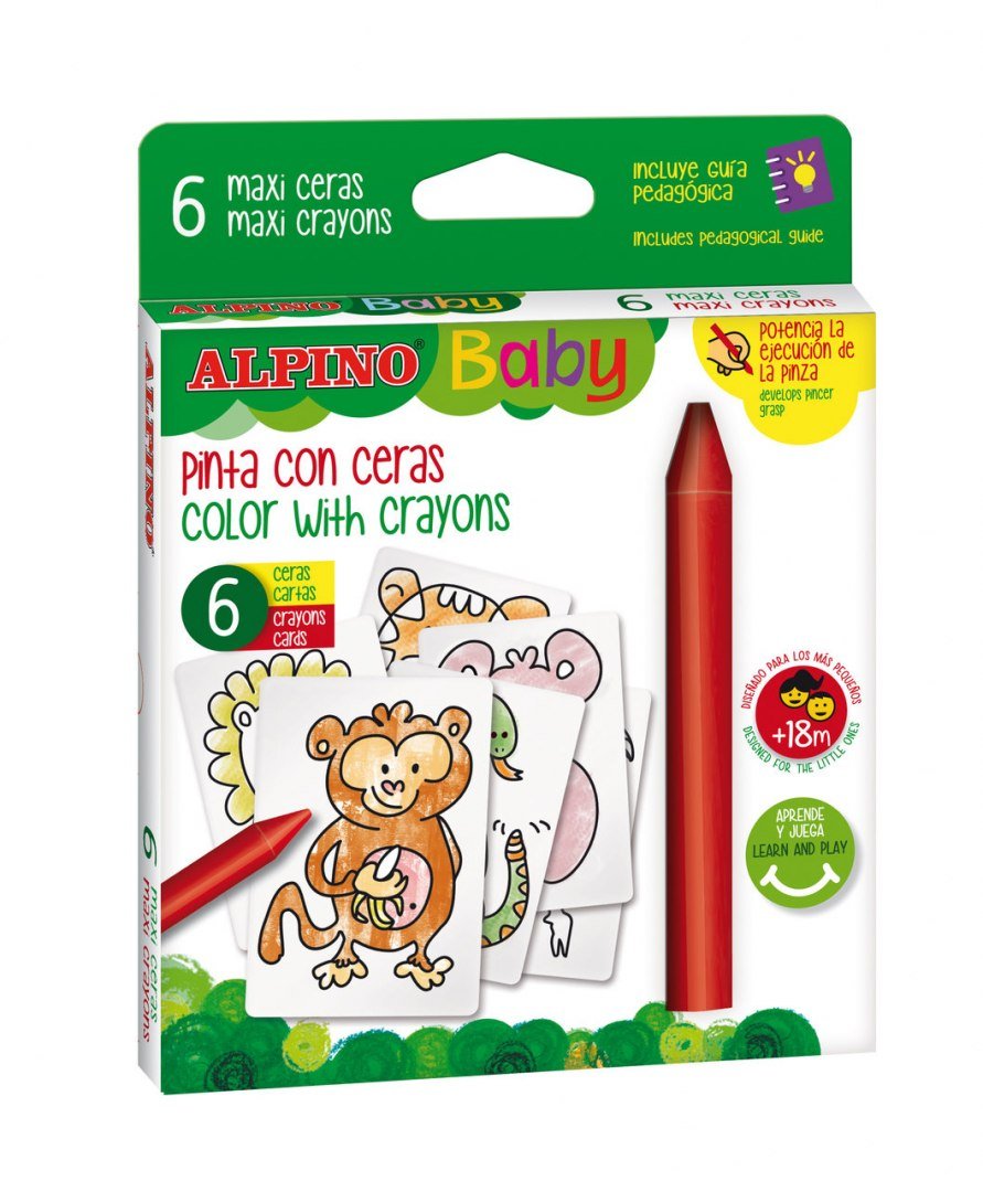 Zdjęcia - Ołówek K&K ALPINO BABY, Kredki woskowe grube 6 kolor + karty jungla 