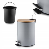 Altom Design, kosz łazienkowy metalowy z pokrywą bambusową i plastikowym wkładem 17x17x24 cm szary 3l (łazienka) Altom Design
