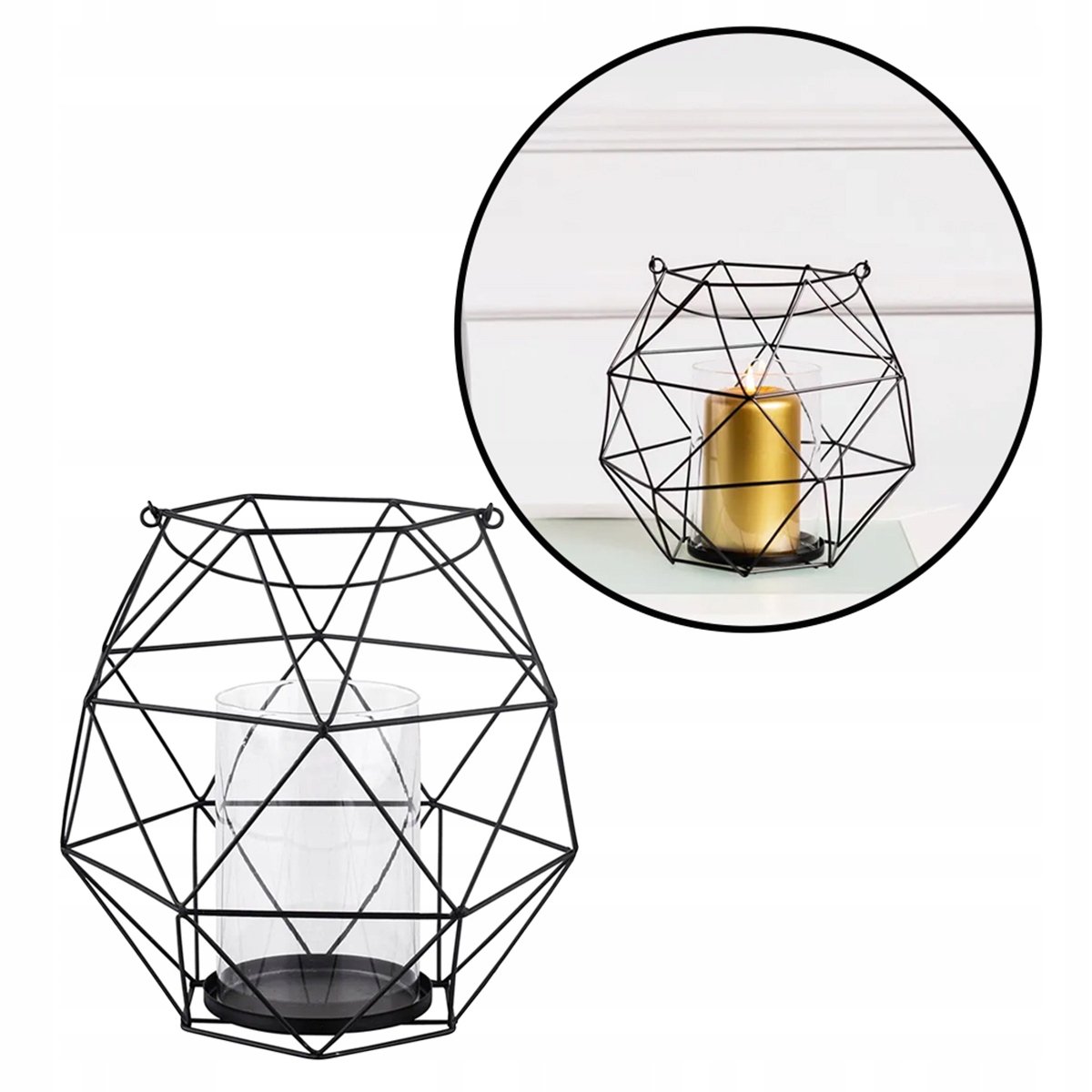 Altom, Świecznik metalowy geometryczny z uchwytem i szklanym wkładem ...