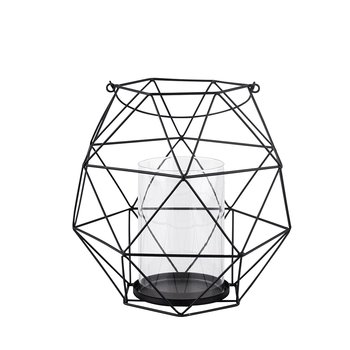 Altom, Świecznik metalowy geometryczny z uchwytem i szklanym wkładem, czarny, 22x22x22 cm - Altom