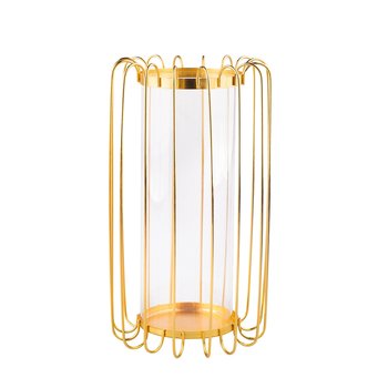 Altom, Świecznik metalowy szprosowy ze szklanym wkładem, złoty, 16x16x28 cm - Altom