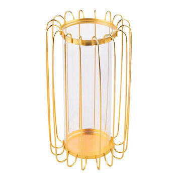 Altom, Świecznik metalowy szprosowy ze szklanym wkładem, złoty, 19x19x32 cm - Altom