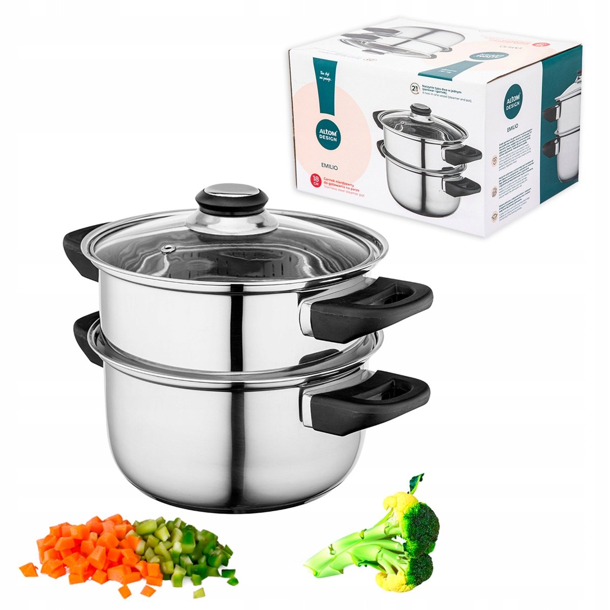 Altom, Zestaw garnków nierdzewnych do gotowania na parze Emilio, 3 szt ...