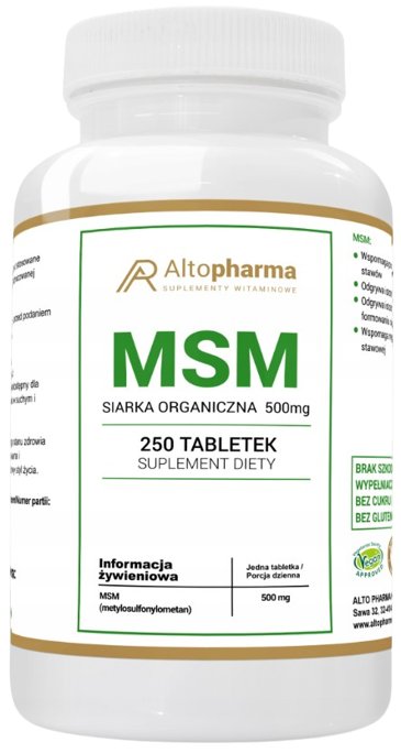 Фото - Вітаміни й мінерали MSM Suplement diety, AltoPharma,  500mg Siarka Organiczna, 250 Tab. 