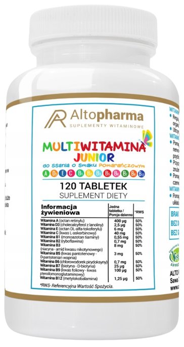 Фото - Вітаміни й мінерали Multi Suplement diety, Altopharma,  Witamina Junior Do Ssania, 120 Tabletek 