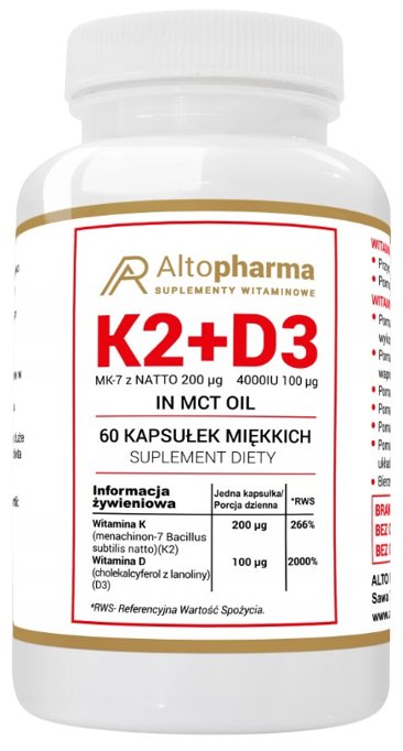 Фото - Вітаміни й мінерали K2 AltoPharma, Witamina  MK-7 200µg + D3 4000IU in MCT Oil Suplement diety, 