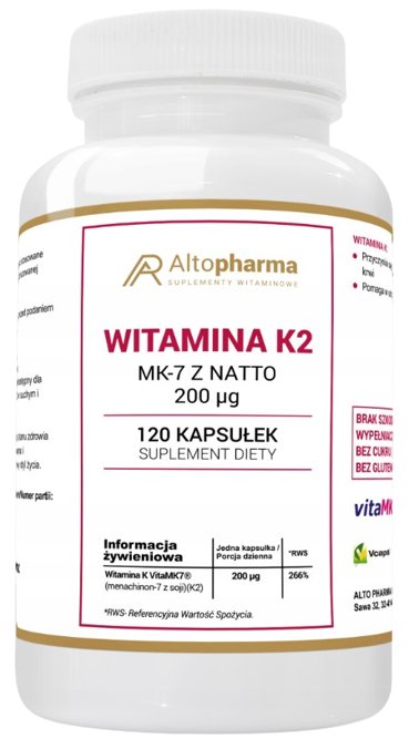 Фото - Вітаміни й мінерали K2 Suplement diety, AltoPharma, Witamina  vitaMK7® 200µg, 120 kaps. 