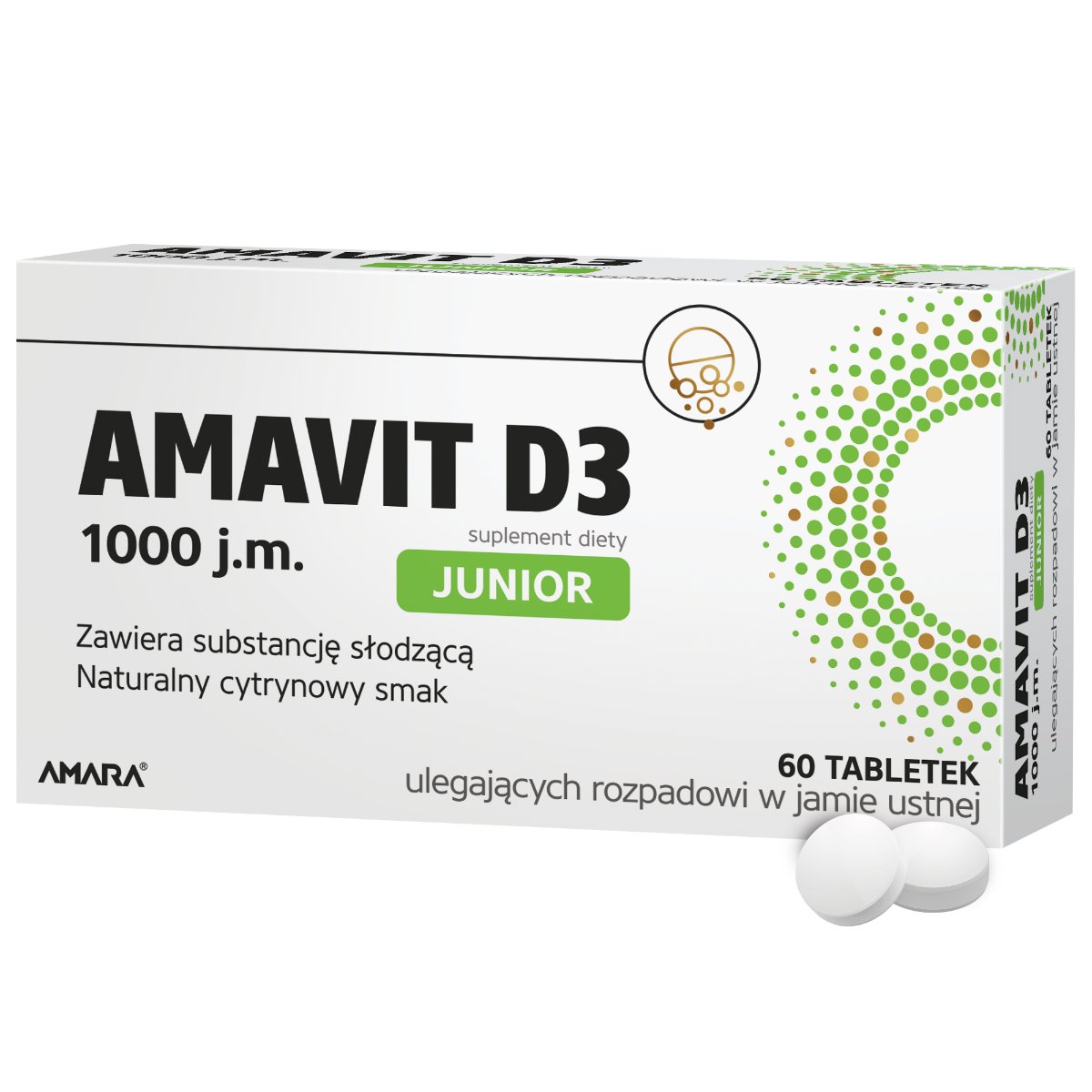 Фото - Вітаміни й мінерали Amavit D3 Junior, 1000 j.m, suplement diety, 60 tabletek ODT