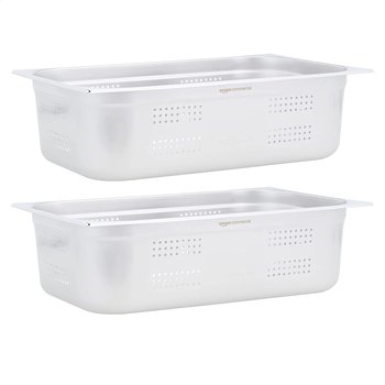 Amazon Commercial 2 x Pojemnik perforowany 0,7 mm stal nierdzewna GN 3,5 mm 1/1 - Amazon Basics