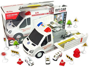 Ambulans Transportowy Parking Dźwięki Światła Napęd Frykcyjny Autka Akcesoria - lean