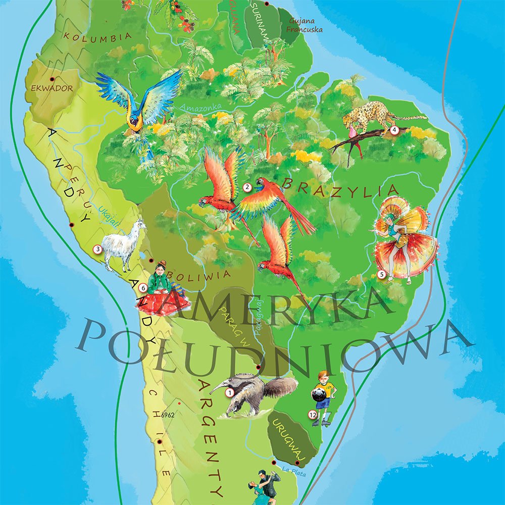 Ameryka Prezentacja Multimedialna Dla Dzieci Ameryka Południowa. Świat młodego odkrywcy. Mapa ścienna midi dla