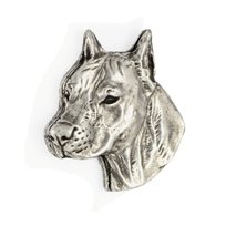 Amerykański Staffordshire terrier, Amstaff, Amstaf I  - posrebrzana broszka z psem, elegancki pin, ozdoba klapy marynarki marki Art-Dog