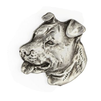 Amerykański Staffordshire terrier, Amstaff, Amstaf  - posrebrzana broszka z psem, elegancki pin, ozdoba klapy marynarki marki Art-Dog - Art-Dog