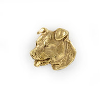 Amerykański Staffordshire terrier, Amstaff, Amstaf - pozłacana broszka typu pin, elegancka ozdoba z psem, wyjątkowy pins marki Art-Dog
