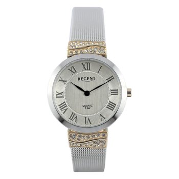 Analogowy damski zegarek na rękę Regent metalowa bransoleta srebrno-złoty UR2214009 - Regent
