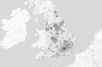 Anglia - Mapa Czarno-Biała - Fototapeta - Nice Wall