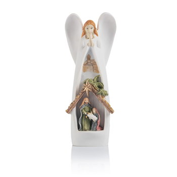 Anioł ze Świętą Rodziną podświetlenie LED Kolekcja Bianco Święta Rodzina Anioł Stróż świecąca szopka prezent na Boże Narodzenie - Święte Miasto