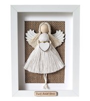 ANIOŁEK MAKRAMA W RAMCE 3D NA CHRZEST URODZINY PAMIĄTKA GRAWER KOMUNIA