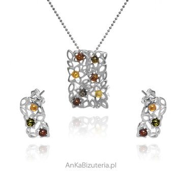 AnKa Biżuteria, Komplet biżuteria srebrna z bursztynem - Kolorowe kw - AnKa Biżuteria