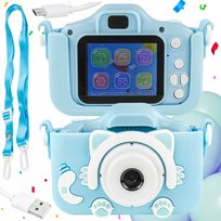 Aparat Cyfrowy Dla Dzieci Dziecka Fotograficzny Niebieski Kotek +Karta 32Gb