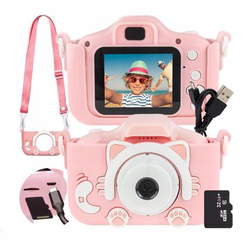 Aparat Cyfrowy Dla Dzieci Dziecka Fotograficzny Różowy Kotek + Karta 32Gb - Lewer