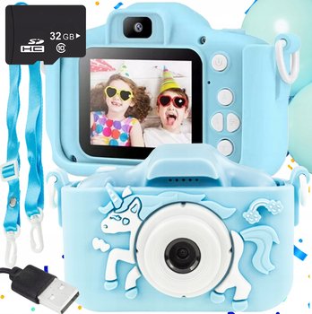 Aparat Cyfrowy Dzieci Dziecka Fotograficzny Niebieski Unicorn + Karta 32Gb - Lewer