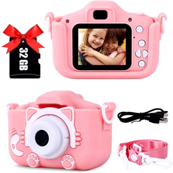 Aparat Fotograficzny Cyfrowy Dla Dzieci Kamera + Karta 32 Gb Różowy - PROFOTO