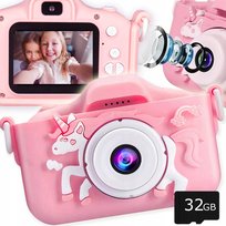 Aparat Jednorożec dla dzieci cyfrowy fotograficzny + karta 32Gb kamera 3L+