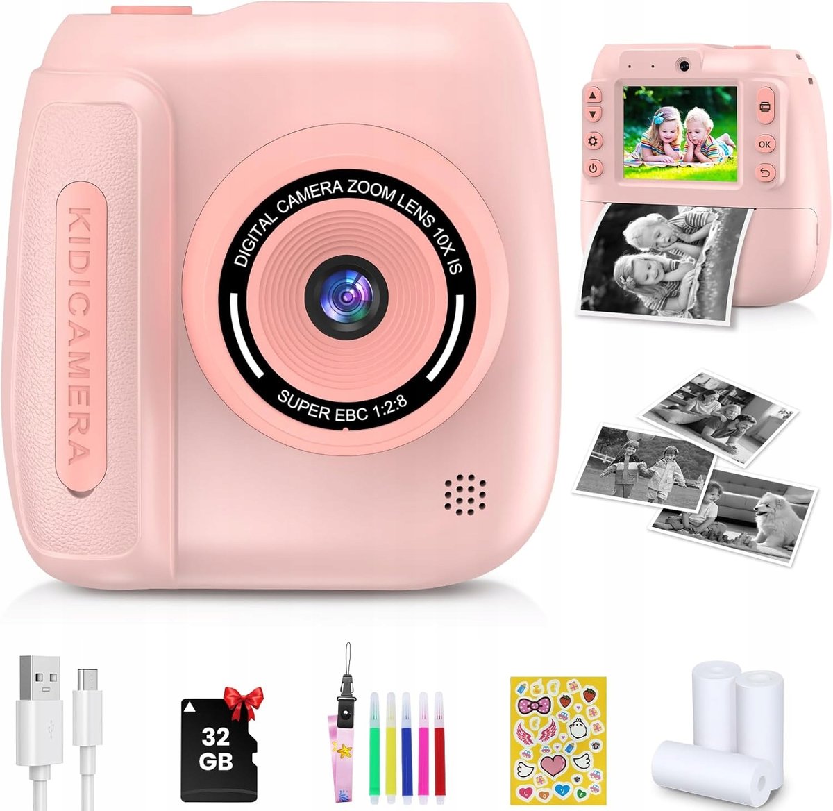 Aparat Natychmiastowy dla Dzieci 48MP 1080P Druk Termiczny SD 32GB
