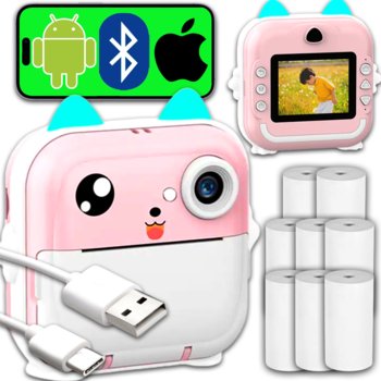 Aparat Natychmiastowy Drukarka Termiczna dla Dzieci 3w1 Kamera + 8 Rolek Różowy - Zykon