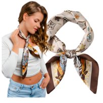 Apaszka Chusta Satynowa Beżowa pod Szyję do Włosów Lekka Z Połyskiem