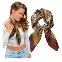 Apaszka Chusta Satynowa Brązowa pod Szyję do Włosów Lekka Z Połyskiem