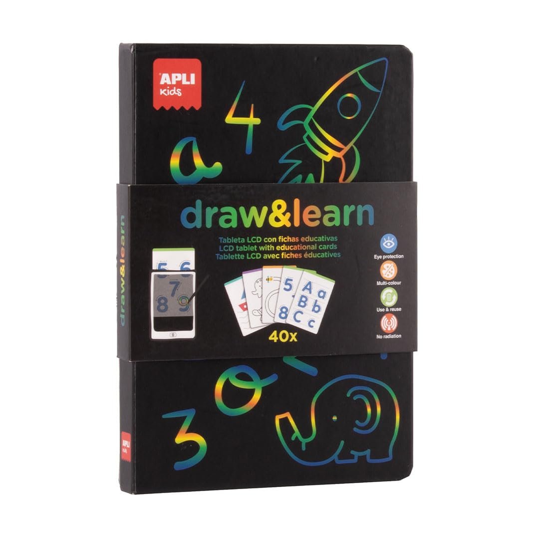 APLI Kids Ardoise LCD éducative – 40 Modèles Réutilisables, Stylet, écran 8,3 Pouces, Apprendre à écrire Et Dessiner Dès 4 Ans
